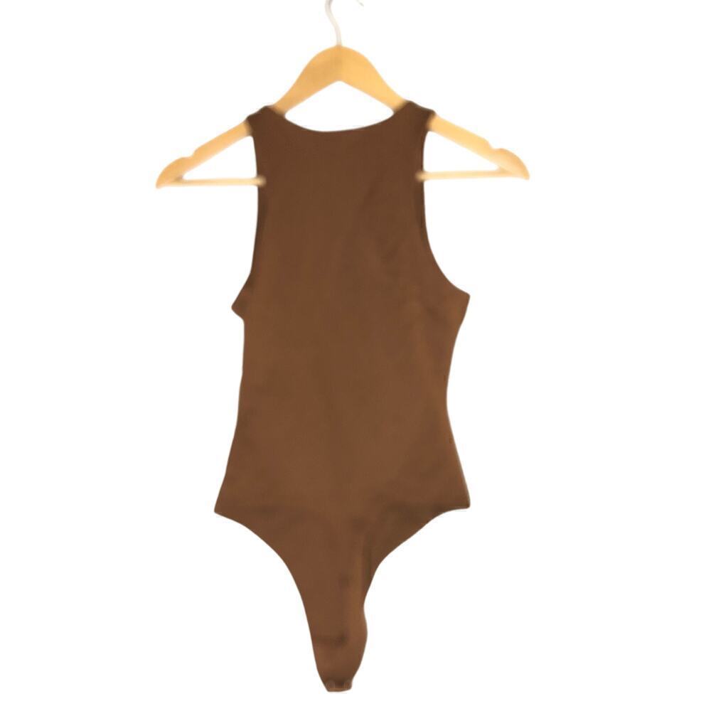 BP. Butter Tank Bodysuit Ribbed Soft Sleeveless Scoop Neck Top Brown NWT XXS